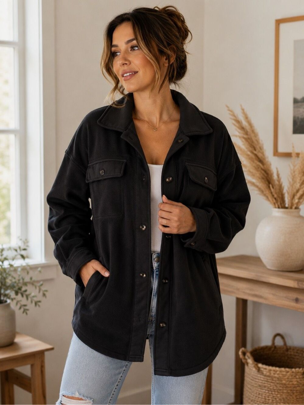 BiBi Grey Shacket With Pockets Women’s Size Medium